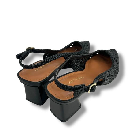 Marc Fisher Lulia Woven Slingback Pumps Black Size 5.5 Pointy Toe Block Heels - Picture 2 of 12